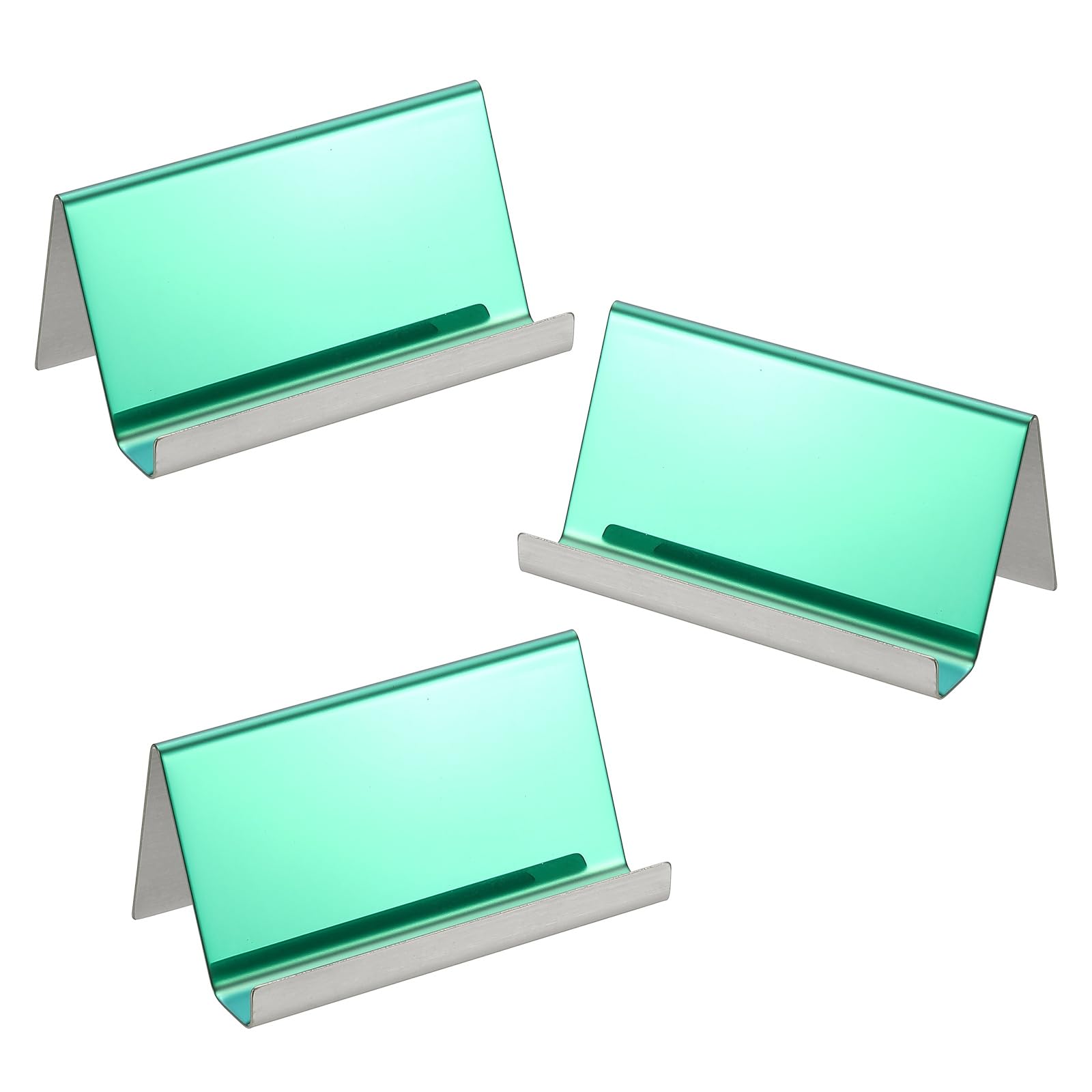 PATIKIL Business Card Holder for Desk, 3Pcs Business Card Holders Stainless Steel Card Stand Organizer Cards Display for Office Exhibition, Green