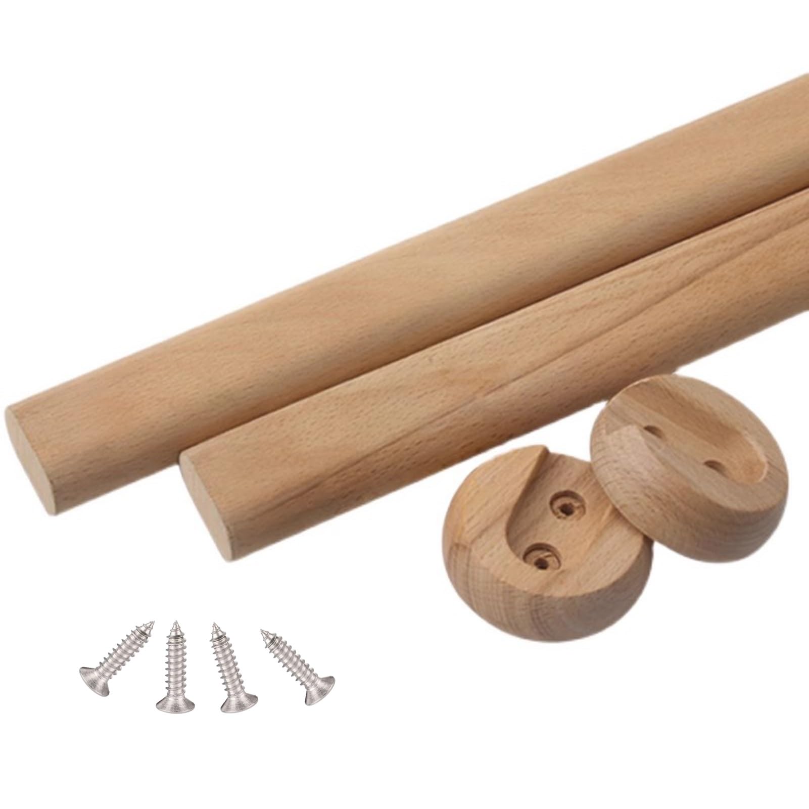 Cmyun One Color Wardrobe Rail Solid Wood Oval Closet Hanging Rod, Closet Clothes Rod Kit With End Caps, Closet Storage Bracket For Heavy Clothes, Load Capacity 88 Lbs(110Cm (43 1/4"))