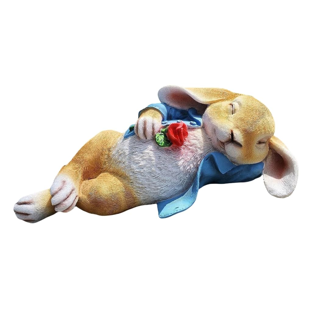 Resine Pasqua Coniglietti Sonno Che Tiene Rose Figurine per Casa e Giardino Decori