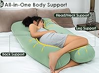 Vista 2 de QUEEN ROSE - Almohadas refrescantes para embarazo en forma de U, almohada corporal completa de maternidad para soporte de embarazadas, rayón