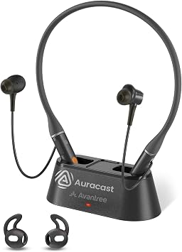 Avantree Loop Dock - Next-Gen Auracast & Bluetooth Neckband Earbuds | Drop-in Charging Dock, Low Latency Audio, 3 EQ Modes with Voice Clear, Ideal for TV, PC, Phone & Auracast Public Venues