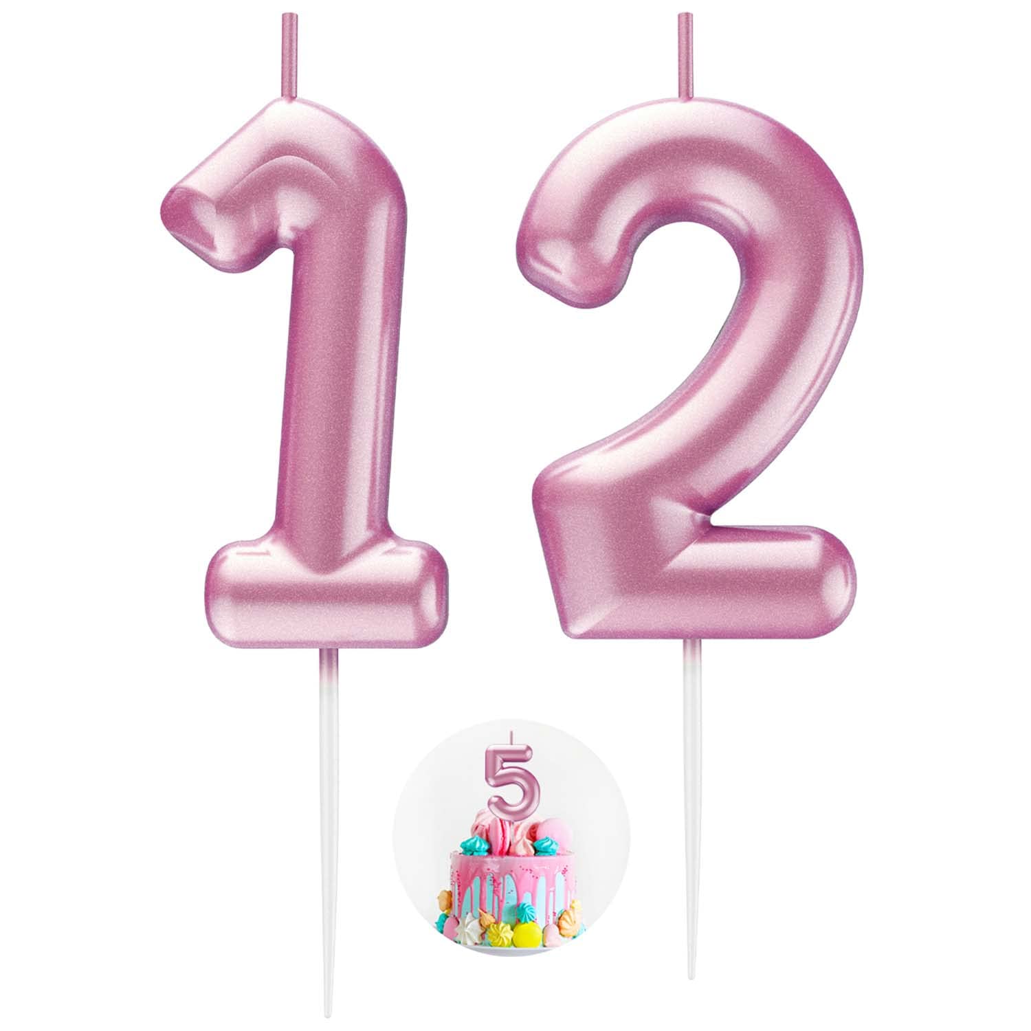 Pink Number 12 Candle Happy Birthday 3D Number Candles for Birthday Cake Party Decoration Wedding Anniversary Celebration Supplies