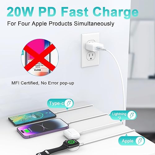 Miniatura 4 de Certificado MFi Cargador USB C iWatch para Apple WatchiPhone, cargador de reloj 4 en 2, cable de carga magnético inalámbrico para Apple Watch Series