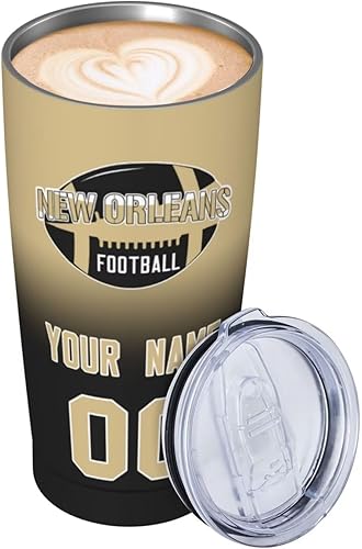 Miniatura 6 de New Orleans - Vaso de fútbol personalizado con nombrenúmero, vaso clásico de acero inoxidable con tapa y pajilla, regalos personalizados para