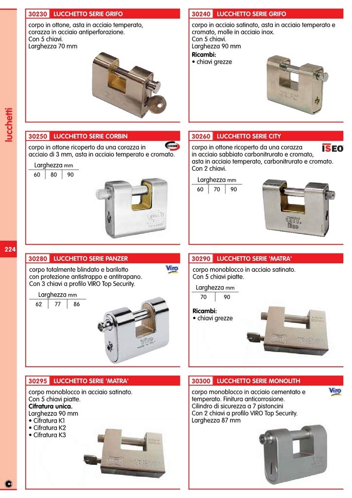6PZ LUCCHETTO CORAZZATO GRIFO MM.90 DOM