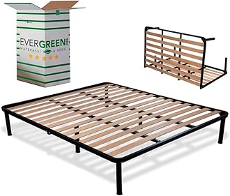 EVERGREENWEB – Folding Double Bed Frame 140x190-35 cm High with strong Iron Frame and Beech Wood Slats, Orthopedic Bed Base FULLY ASSEMBLED + 6 Legs for all Mattresses & Pillows, 100% ITALIAN