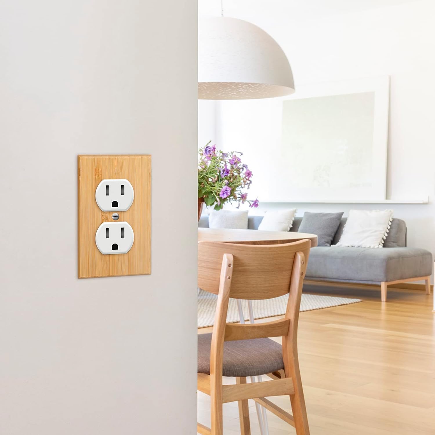 Pinkunn 10 Pieces Solid Wood Light Switch Plate Outlet Covers Bamboo Wooden Decorative Wall Plate for Home Bedroom Kitchen(Light Oak,Double Hole)