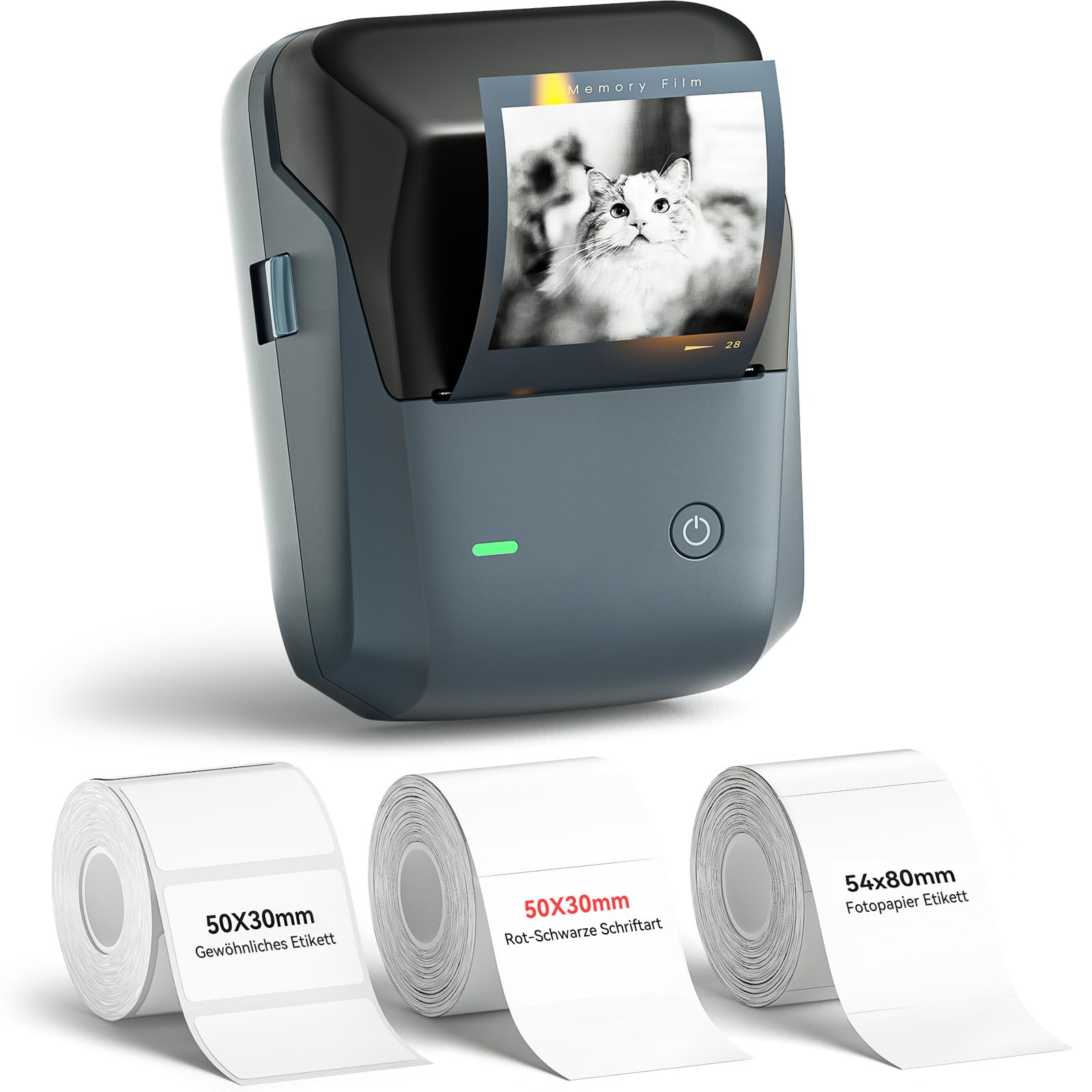 NIIMBOT Etikettendrucker, B1 Pro Etikettiergerät mit Größeres Etiketten, 300 DPI HD Etikettiergerät, Fotodrucker für Fotos, Logo, Wörter, für Zuhause, Büro oder Geschäft, 3 Rollen Etiketten