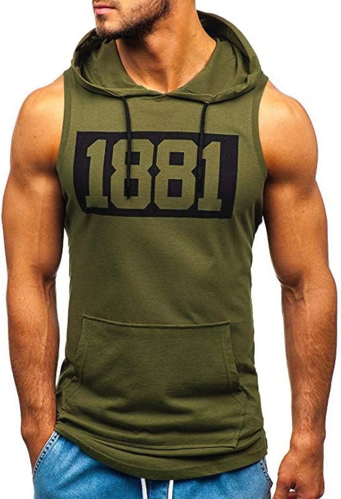 Ymosrh Men's Workout Hooded Tank Tops Bodybuilding Muscle Sleeveless T-Shirts Gym Tank Top, S-3XL