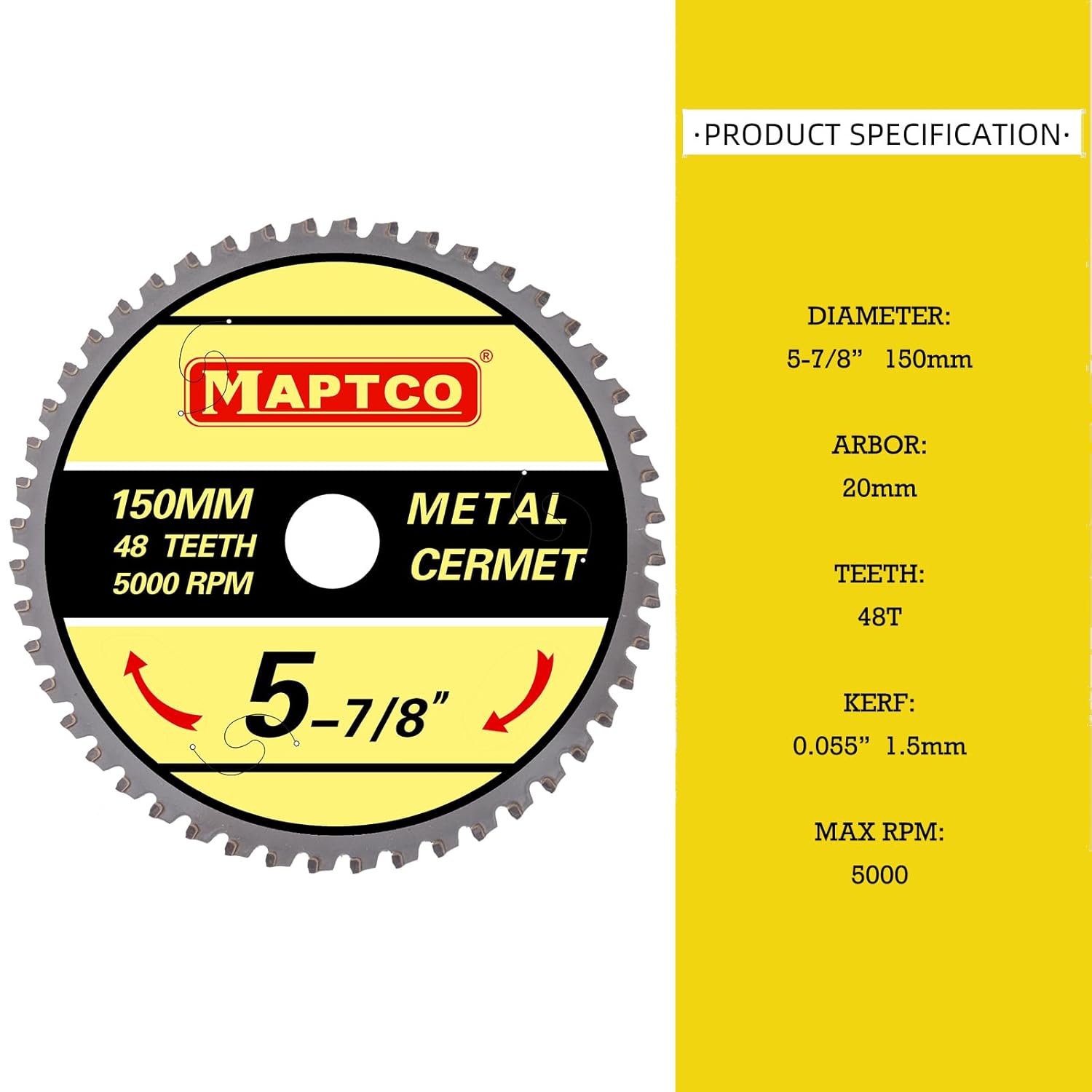 5-7/8"(150mm) 48T Cermet Tipped Metal Cutting Circular Saw Blade, for Stainless Iron Aluminium Cutting, for Cordless Circular Saw.