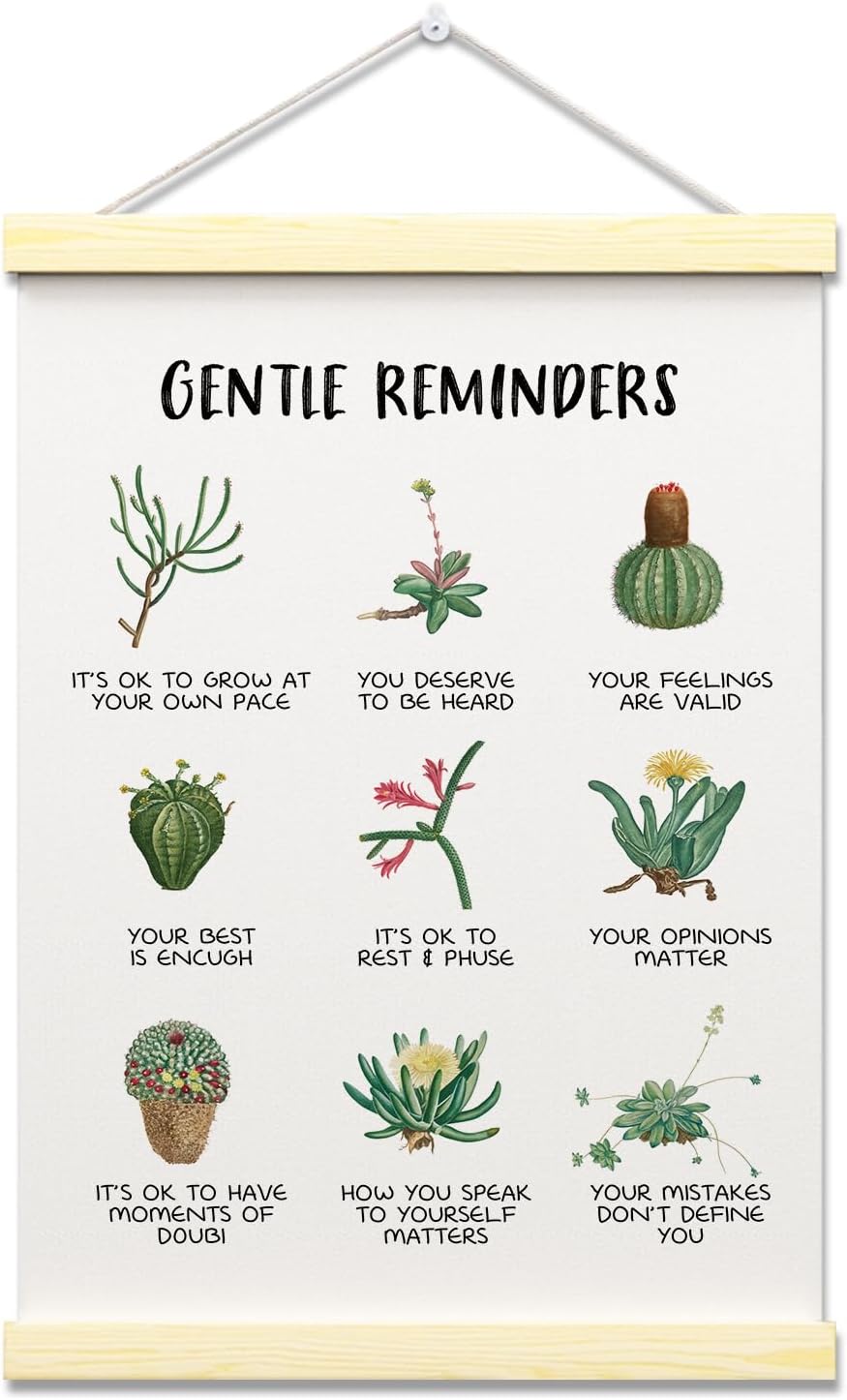 ZARYFANCHY Gentle Reminders Mental Health Poster Hanger Frame, Wall Decor for Therapy Office, School Counselor Therapy Counseling, 12x16 Inches Inspirational Wall Art Poster With Wooden Frames -001