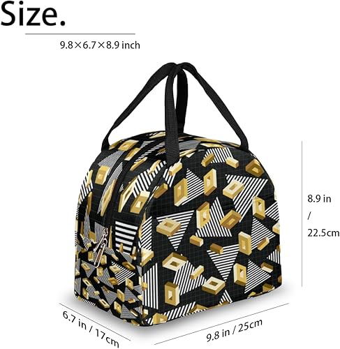 Miniatura 2 de Gold Black White Lunch Bag Insulated Lunch Box for Men Women Lunch Tote Bag Leakproof Meal Prep Bag Cute Lunchbag Lunchbox Abstract Lunch Bags for