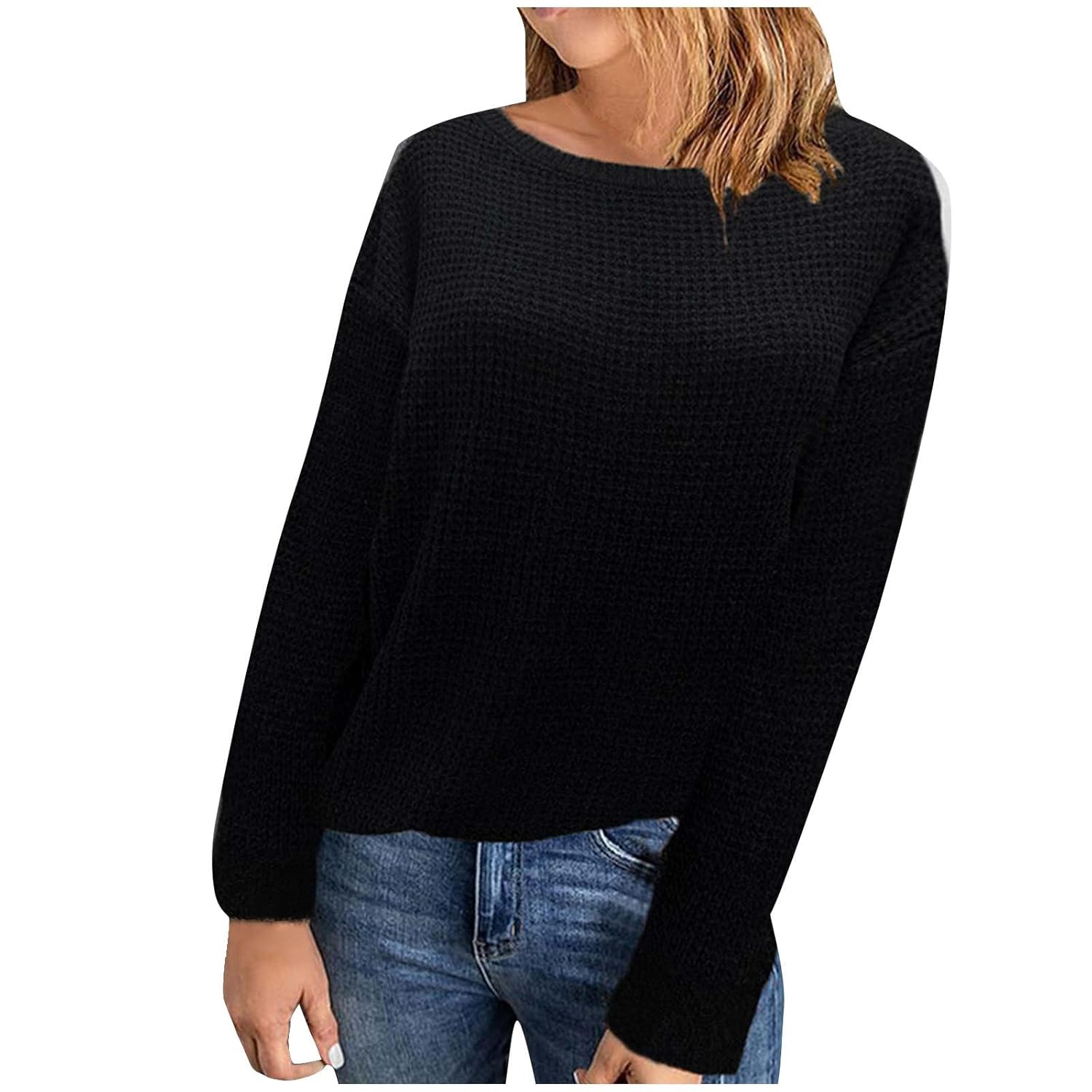 Cozy Sweaters for Women Crew Neck Long Sleeve Knitted Comfy Breathable Solid Color Fashion Fall Outdoor Warm Outfits