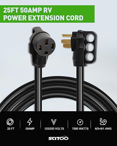Miniatura 2 de SCITOO Cable de extensión RV de 50 amperios y 25 pies, resistente 6AWG3C + 8AWG1C con mango de agarre, enchufe macho NEMA 14-50P y receptáculo