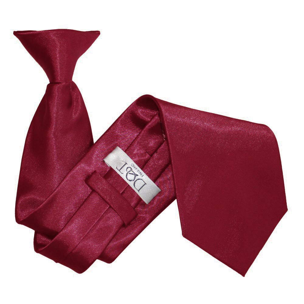 DQT Mens Plain Satin Clip-On Tie – Pre-Tied Necktie for Wedding, Business, Uniform, Security & Formal –Burgundy