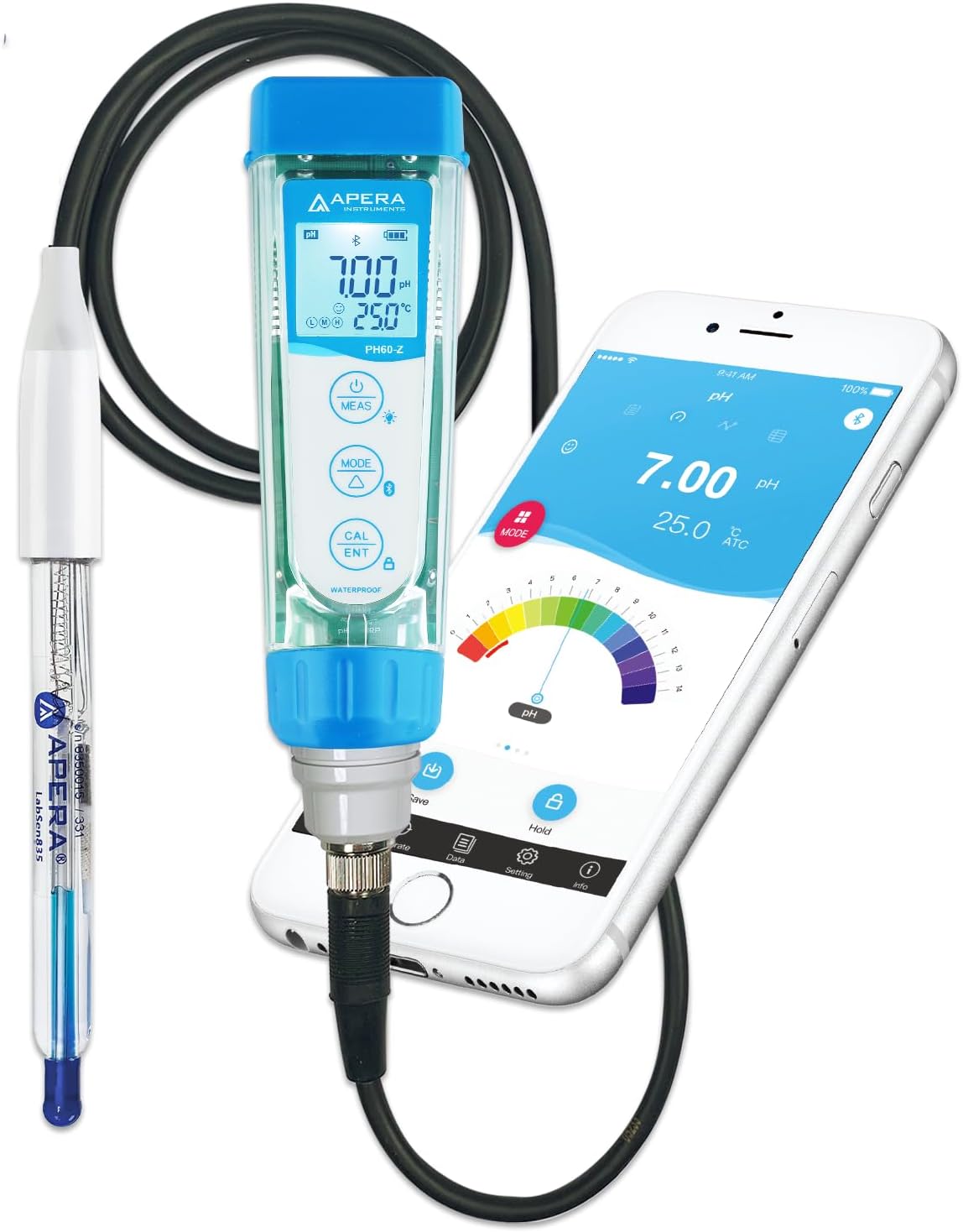 Apera Instruments PH60Z-HF Smart Handheld pH Meter Tester Kit with LabSen 835 ATC pH Electrode for Lab-Grade pH Measurement in Liquids Containing Strong Acid or Hydrofluoric Acid