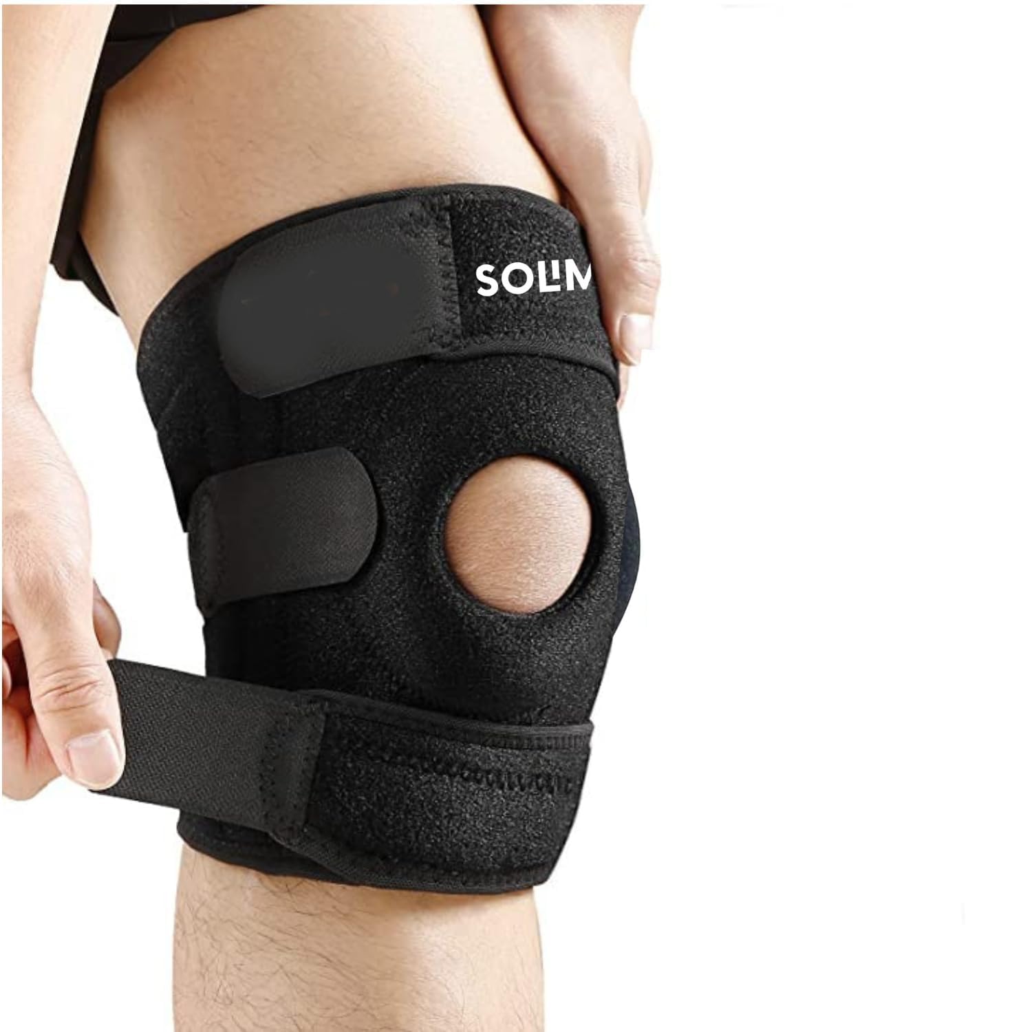 Amazon Brand - Solimo Open Patella Knee Support for Arthritis, Ligament Tear, Joint Stability & Everyday Comfort | Adjustable Compression Sleeve for Men & Women | Universal Size | Pack of 1-image-24