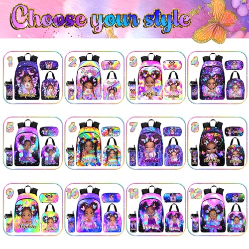 Personalized Girls Backpack with Monogram Name, Custom School Backpack for Girls Kids Cute Colorful Girl Custom Name Daypack Bag with Lunch Bag Print Artwork2