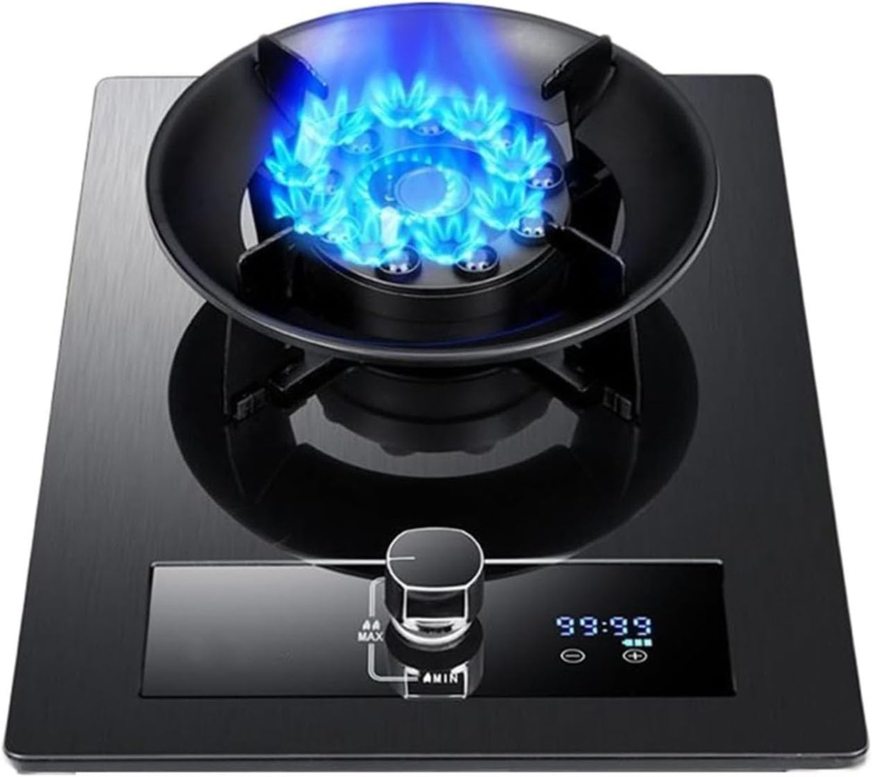 Gas Stove 1 Burner, 5.2KW Cooker, Tabletop Tempered Glass Cast Iron Pot Rack, with Flameout Protection, Hob Auto Ignition for Home Kitchen Camping(NG)(NG)
