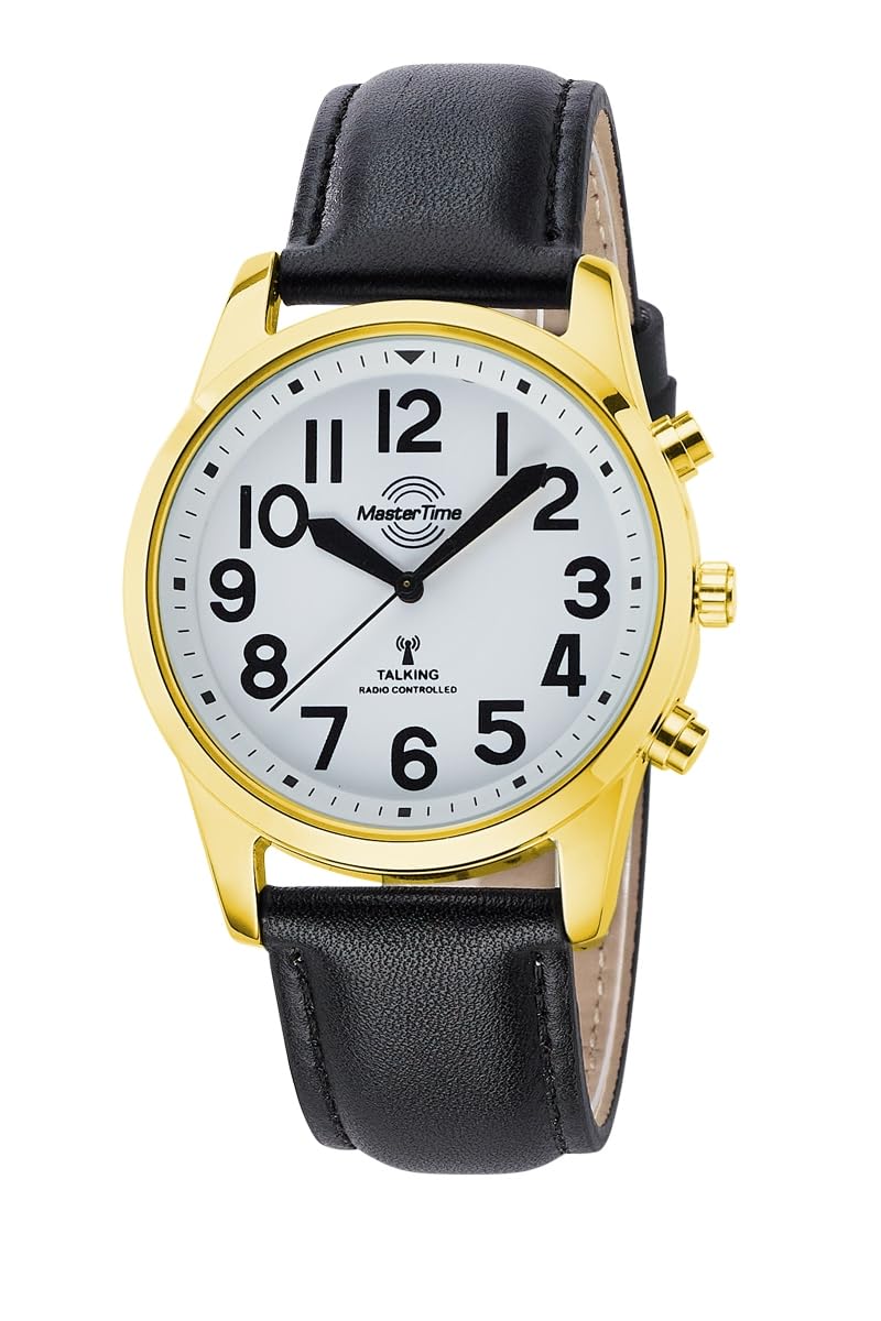 Master Time Funk Quarz Sprechende Herren Uhr Analog mit Leder Armband MTGA-10940-12L