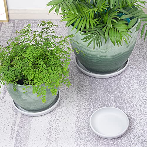 Sungmor Plastic Plant Saucer Drip Trays - Set Of 3 (6.8" & 9.2" & 11.5") Grey White Plant Pot Saucers Plates - Round Flowerpot Drip Tray For Indoor & Outdoor Potted Plants #TOP6