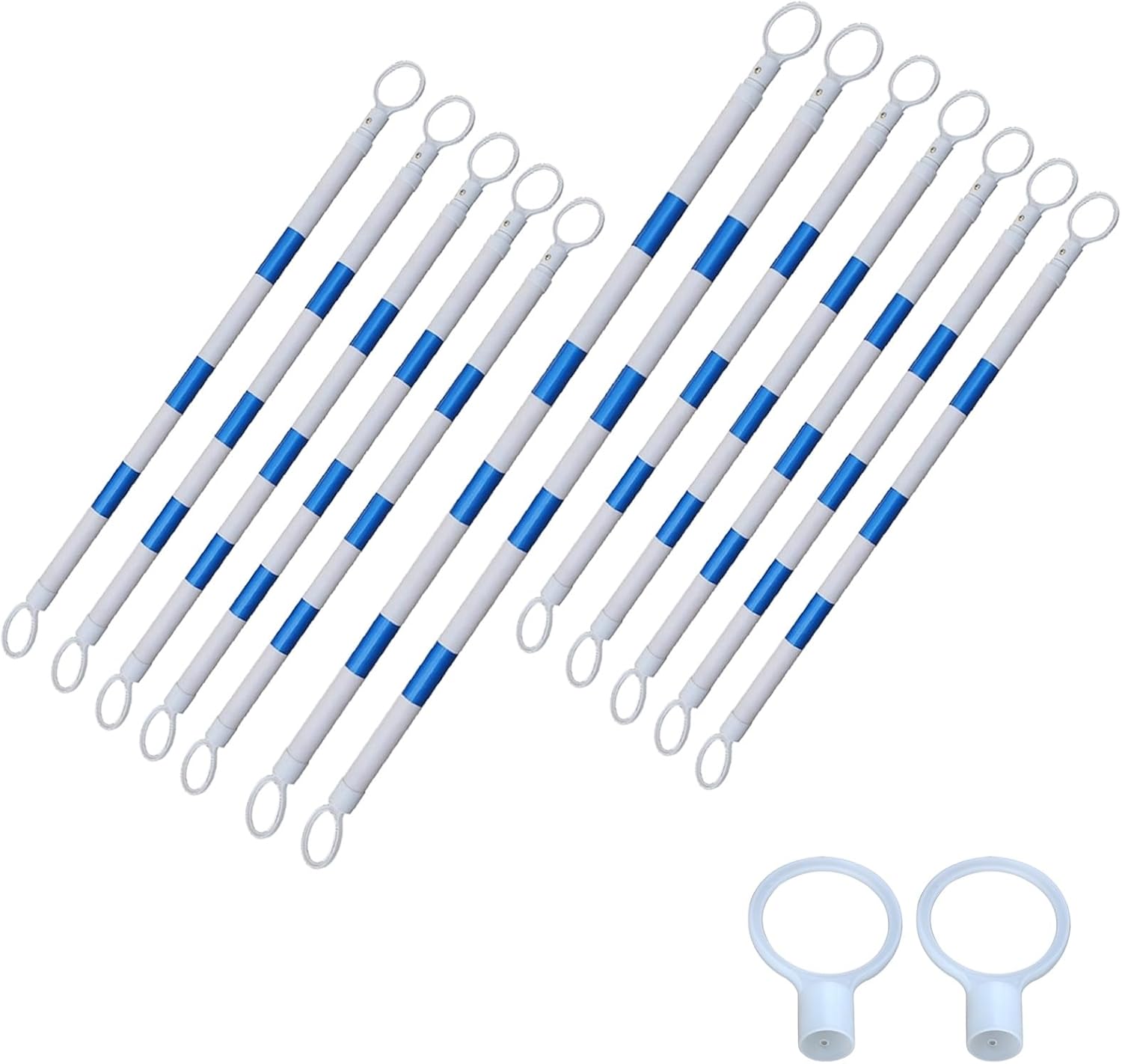 12 Pcs Telescoping Parking Cone Barrier Poles, Extendable 3ft to 6ft for Crowd Control & Garage Use, Reflective Blue-White Safety Cone Rods for Workplace Security