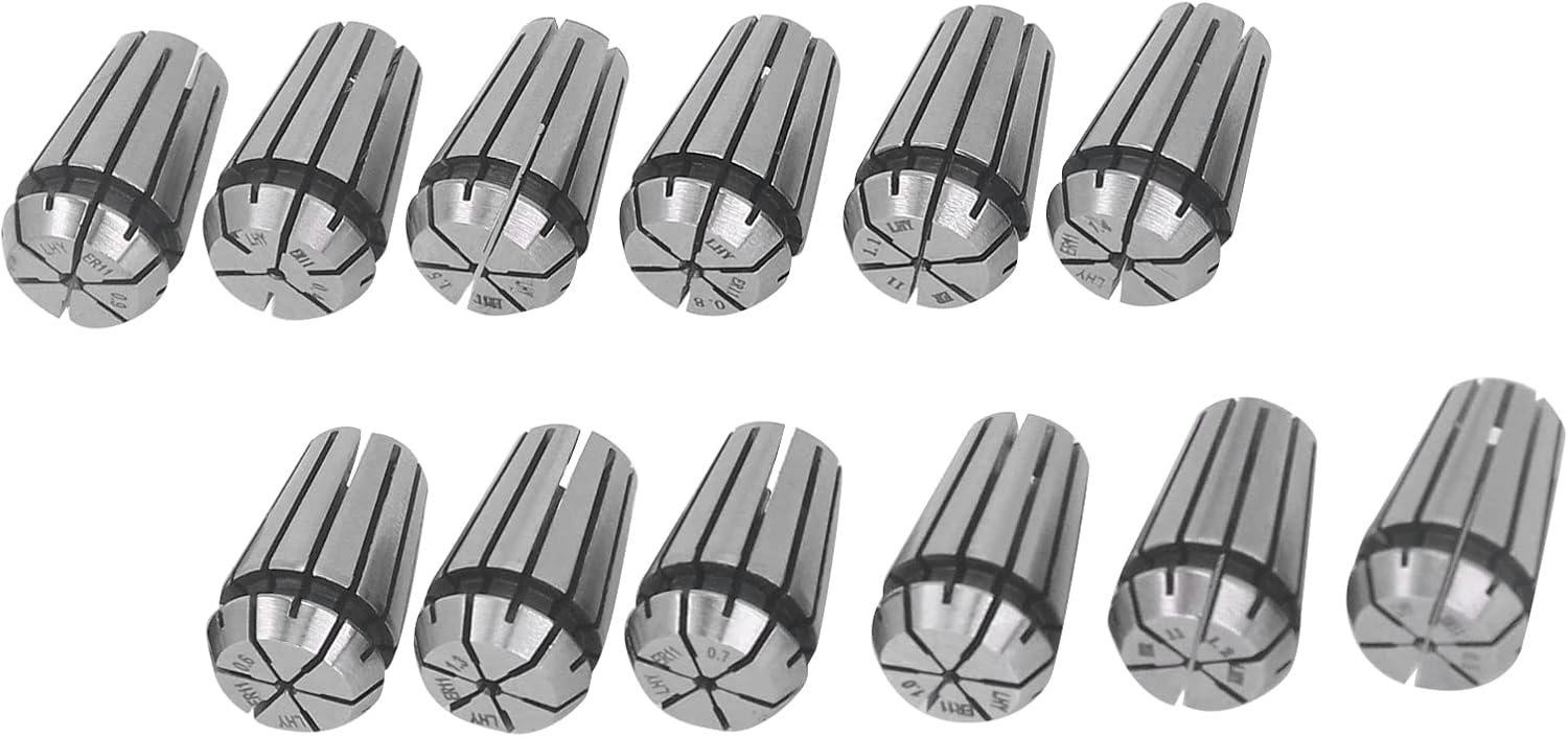 ER11 Collet Chuck Set, 12Pcs Spring Collets for CNC Milling, Engraving Machines and Lathe Tools - Alloy Steel with Wear Resistance, Wide Application for Precise Workholding