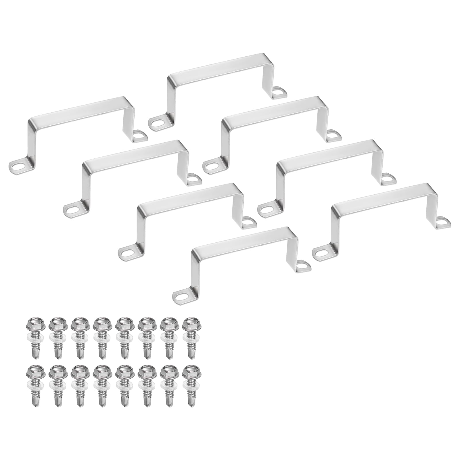 sourcing map 8set U Shaped Connector Bracket 95x45mm 304 Stainless Steel Square Pipe Clamp with Self Tapping Screw Square Tube Buckle for Pipe Hose Cable Automotive Parts, Silver