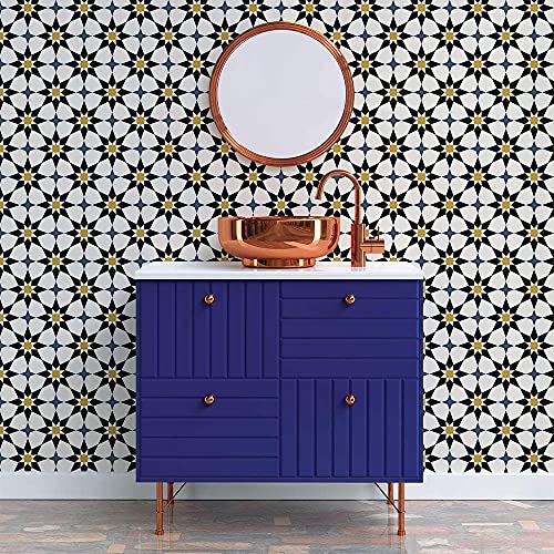 Image of Moroccan Tile Stickers | Waterproof Self Adhesive Peel & Stick Tile Decals for Kitchen Backsplash, Bathroom Wall, Floor, Furniture & Glass (6x6 Inch, Design 29)