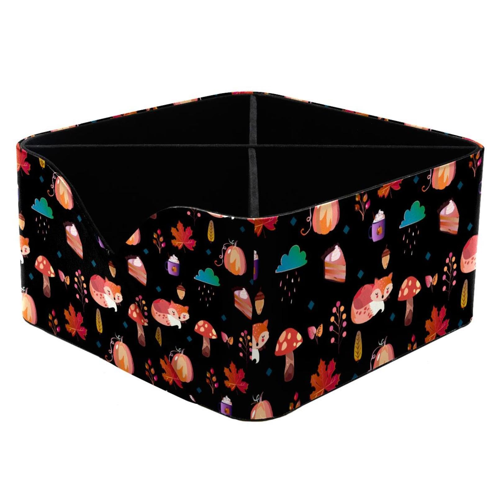 KengjuTesu Cute Fox Mushroom Pumpkins Pattern Desktop Organizer Pen Holder, Rectangular Pencil Cup for Office, Study and Makeup Stations