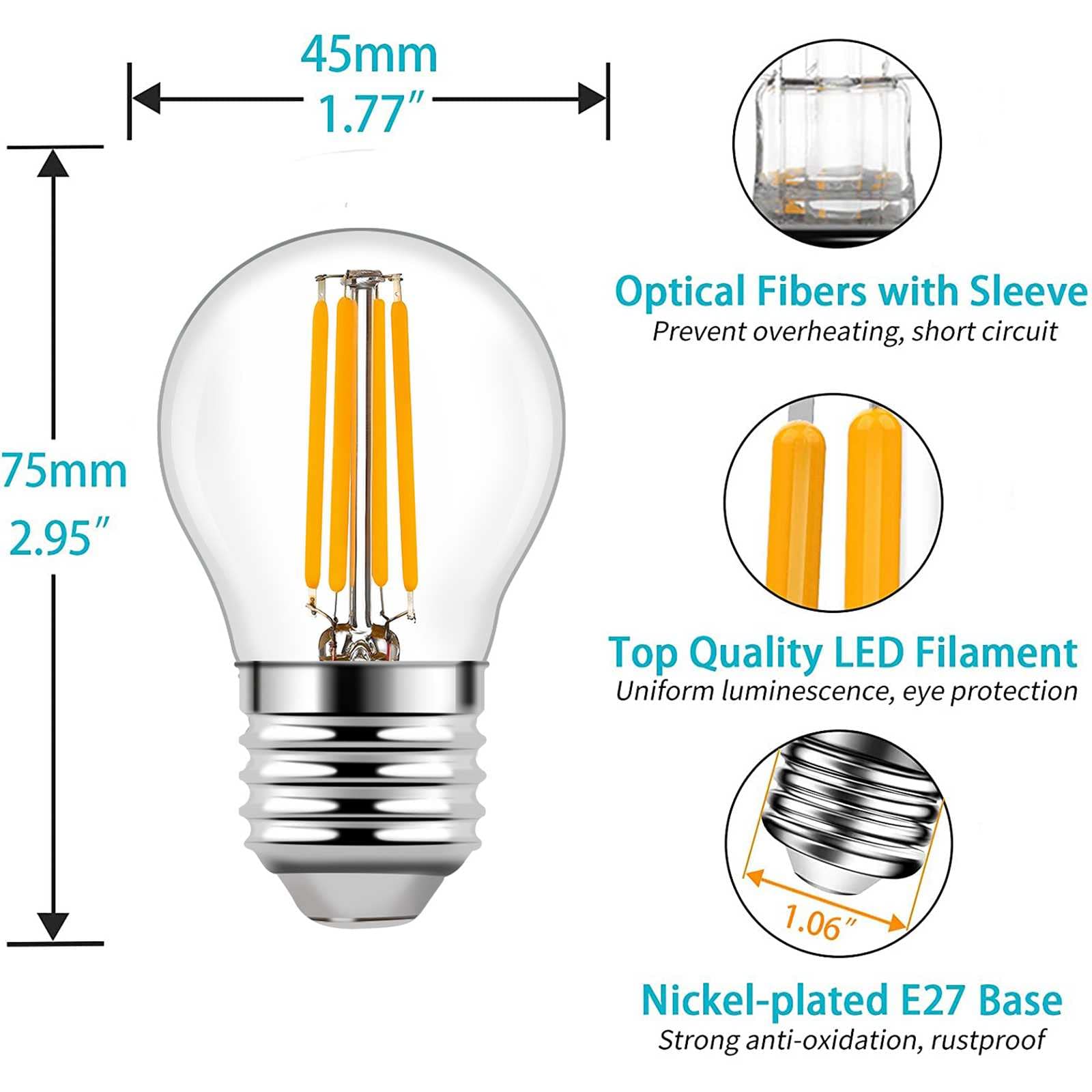 Żarówka LED Edison G45 z możliwością przyciemniania, żarówka LED 4 W, odpowiednik 40 W, ciepła biel 2700 K, 400 lm, gwint E26 E27, żarówka vintage globus do wiszącego żyrandola, zabytkowe oprawy