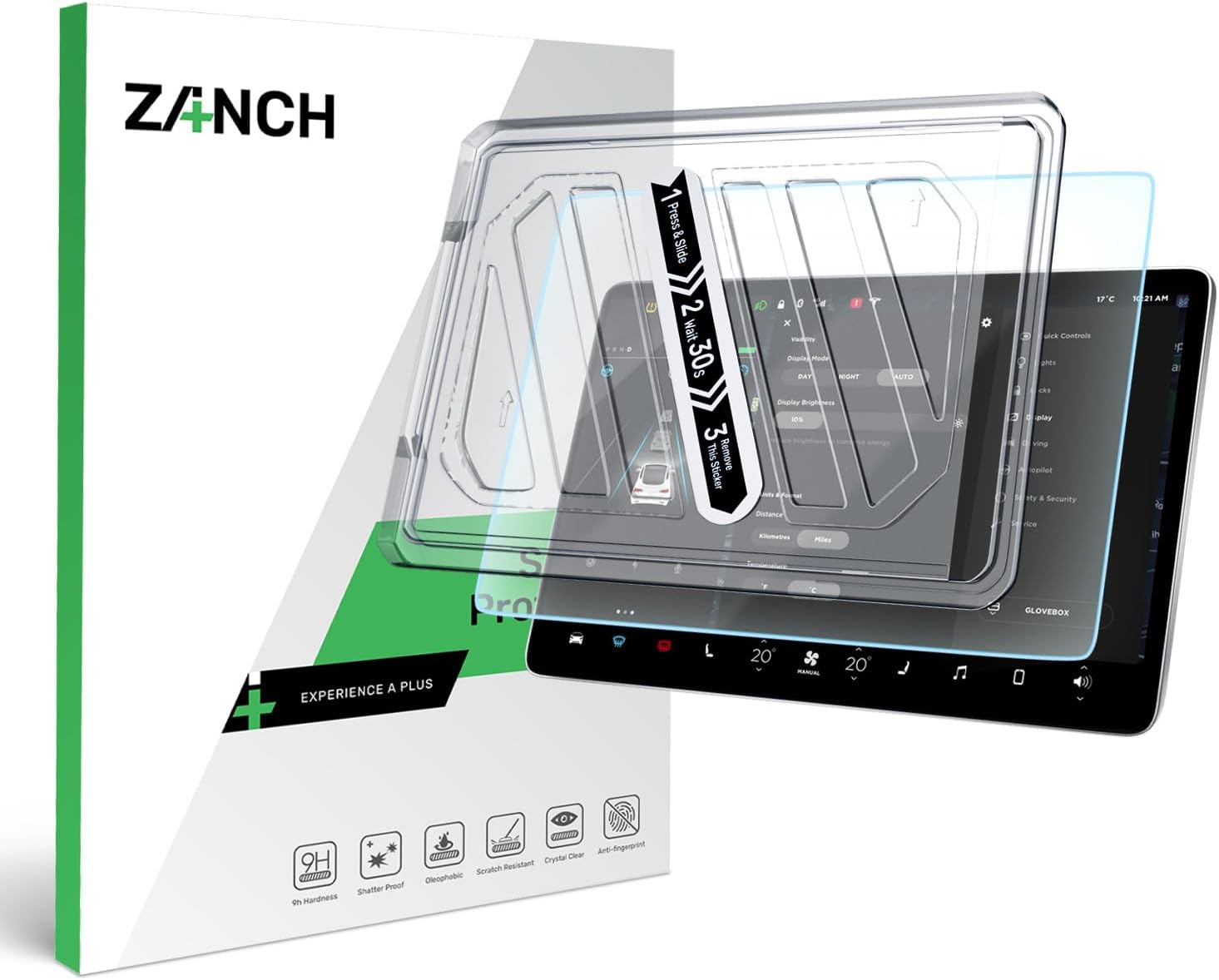 Zanch Tesla Screen Protector [Anti-Glare, No Fingerprints, Easy-Install], 9H Matte Tempered Glass Compatible with Model Y (2020-2025) / Model 3 (2017-2023) Tesla Accessories 2025 [1 pack]