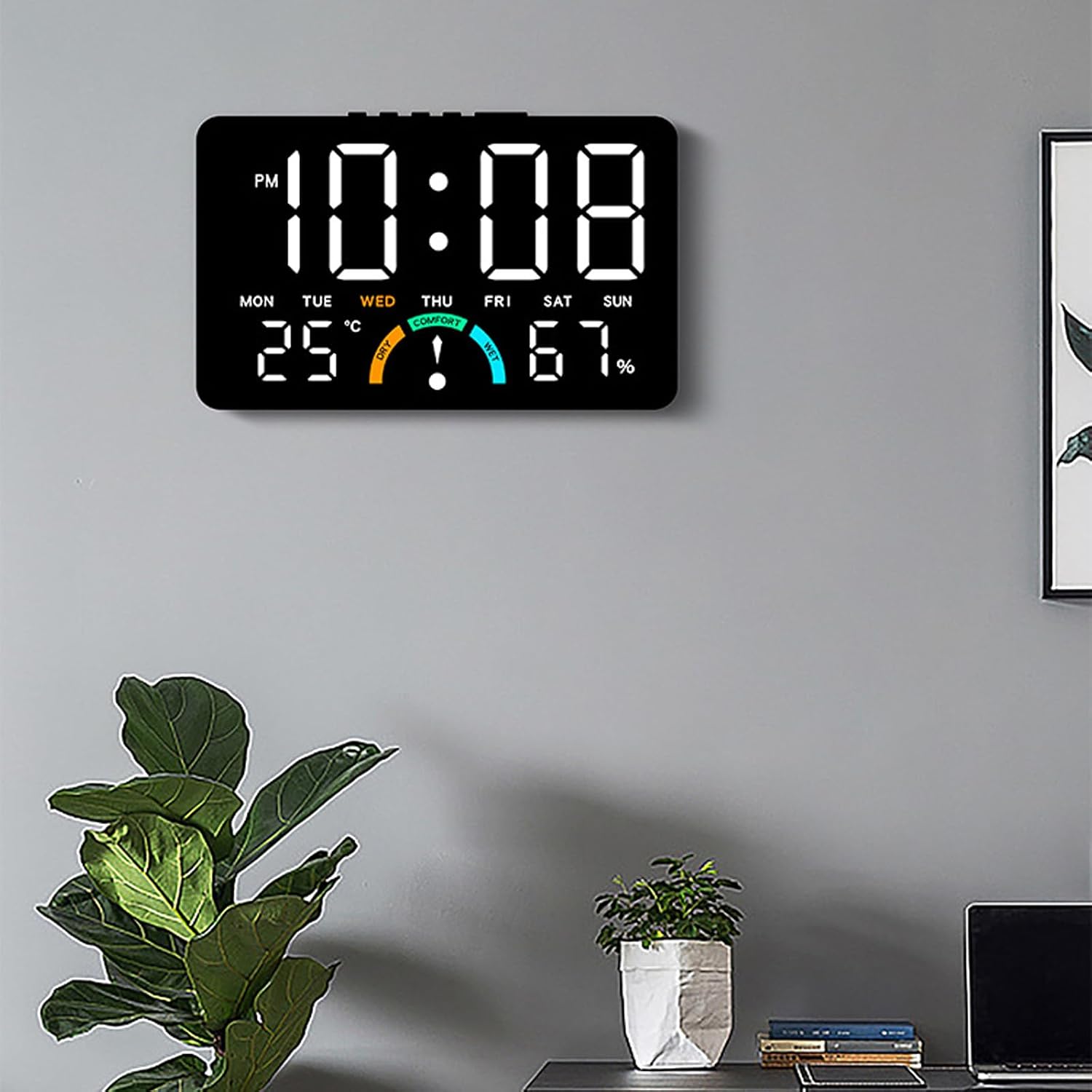 Multifunction Electronic Clock Large LED Display Realtime Indoor Climate Monitor Brightness Home Use LED Digital Clock with Temperature Humidities Monitor