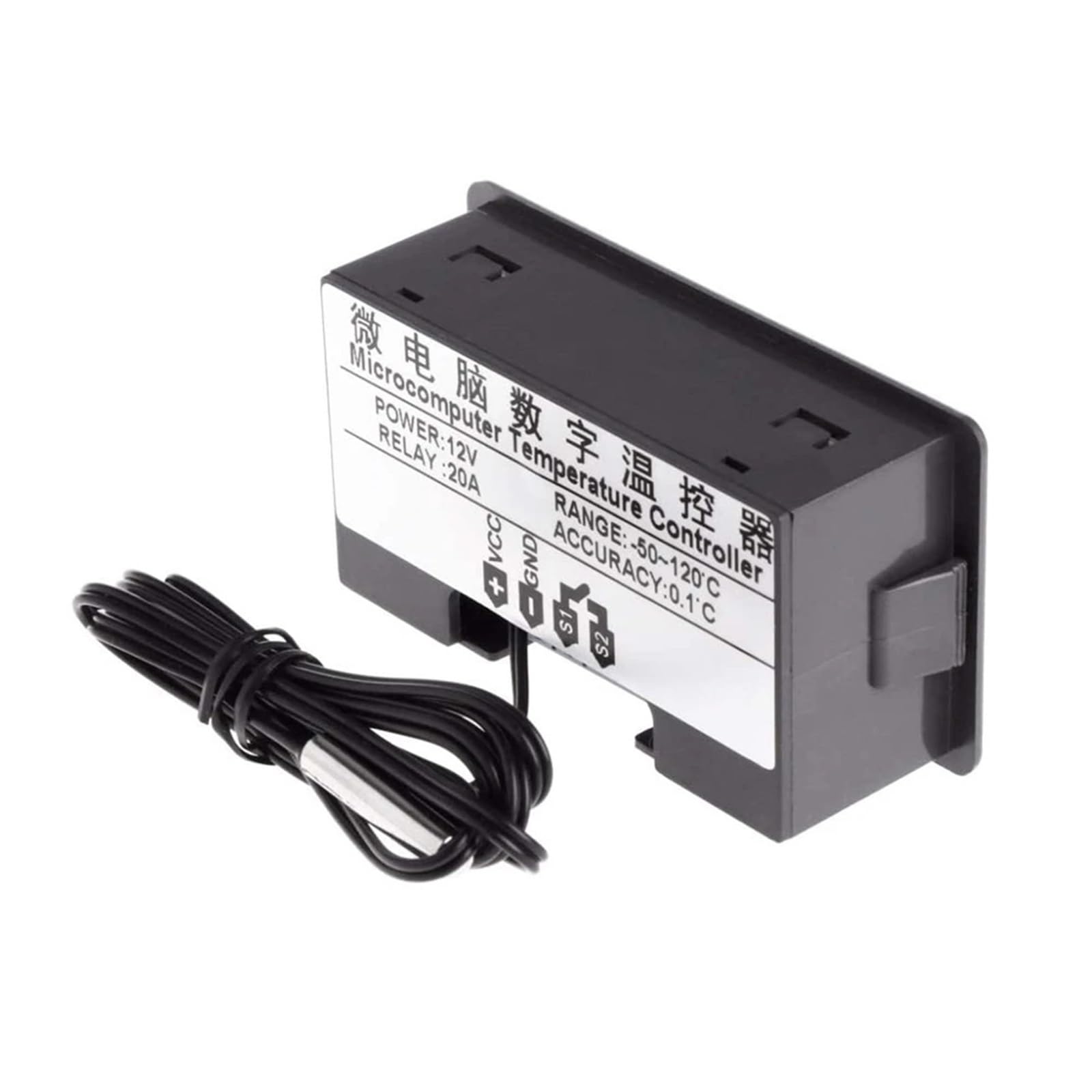 Termostato digital con pantalla LED y control de temperatura W3230 de 20 A, con sonda de línea y control de calor/refrigeración, 12 V, 24 V, CA 110-220 V.(DC 12V)