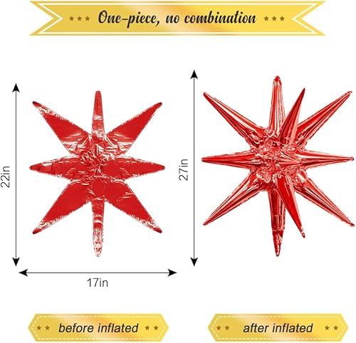 Miniatura 6 de Globos de estrella rojos para decoración de fiesta, 6 conos, explosión, estrella de mylar, globos de aluminio grandes en explosión, suministros de