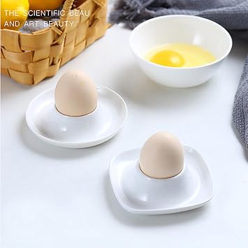 Soft Boiled Egg Holder Set,4 Pcs Egg Cups White Plastic Boiled Egg Cup Set Holder Egg Holders Round Stackable Egg Stand with Tray Suitable for Kitchen Boiled Eggs Breakfast Dinner