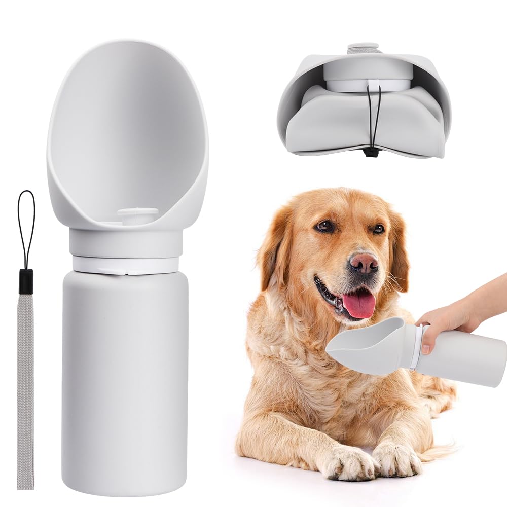 Bebedero Perro Portatil 550ml,Dispensador de Agua para Perro Plegable,Suministros para Mascotas al Aire Libre para Paseos,Caminatas,Salidas (Gris)