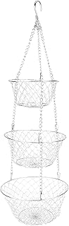nwejron Vegetable Storage Basket, Hangable Hanging Basket 3â€‘Tier Lightweight for Kitchen for Garden for Storage Fruits and Vegetables for Flower Basket
