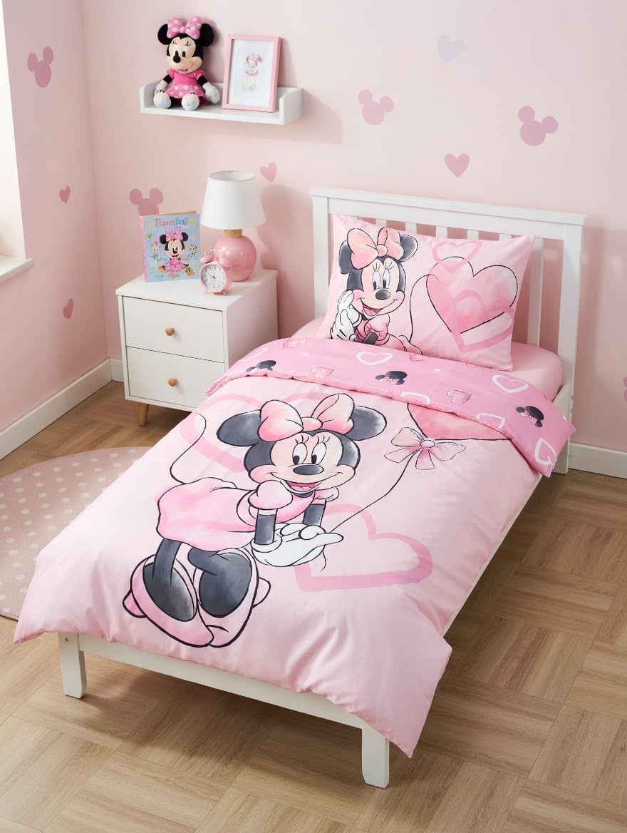 Set di biancheria da letto Minnie per bambini, 2 pezzi, 100% cotone, copripiumino 100 x 135 cm + federa 40 x 60 cm