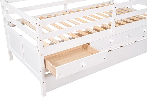 Miniatura 68 de Quarte Sofá cama multifuncional de tamaño individual con nido y estantes plegables en ambos lados, sofá cama con marco de madera y listones, para