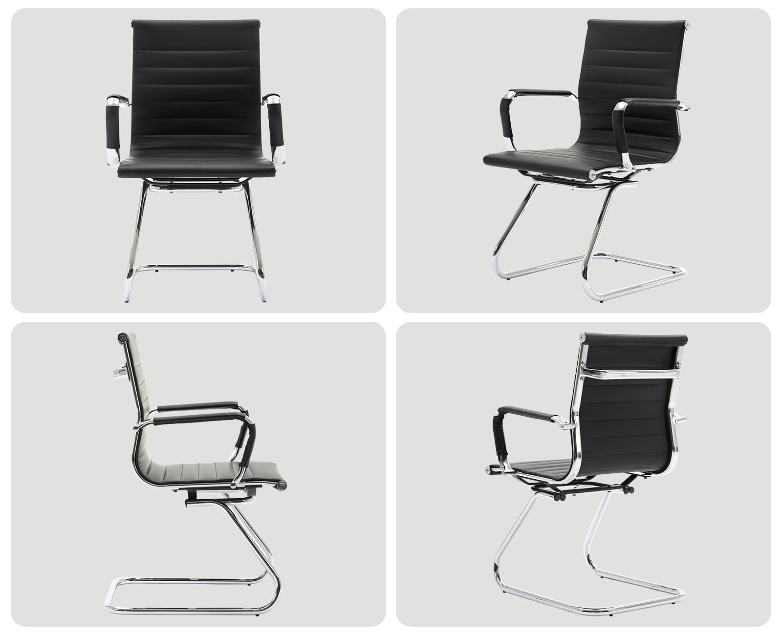 chairus Set 2 Sedie Ufficio in Ecopelle Sedia Reception per Sala Riunioni Sedie Ufficio senza Ruote Sedia Cantilever con Braccioli Sedie per Ospiti Visitatori per Conferenza/Sala d'attesa, Nero