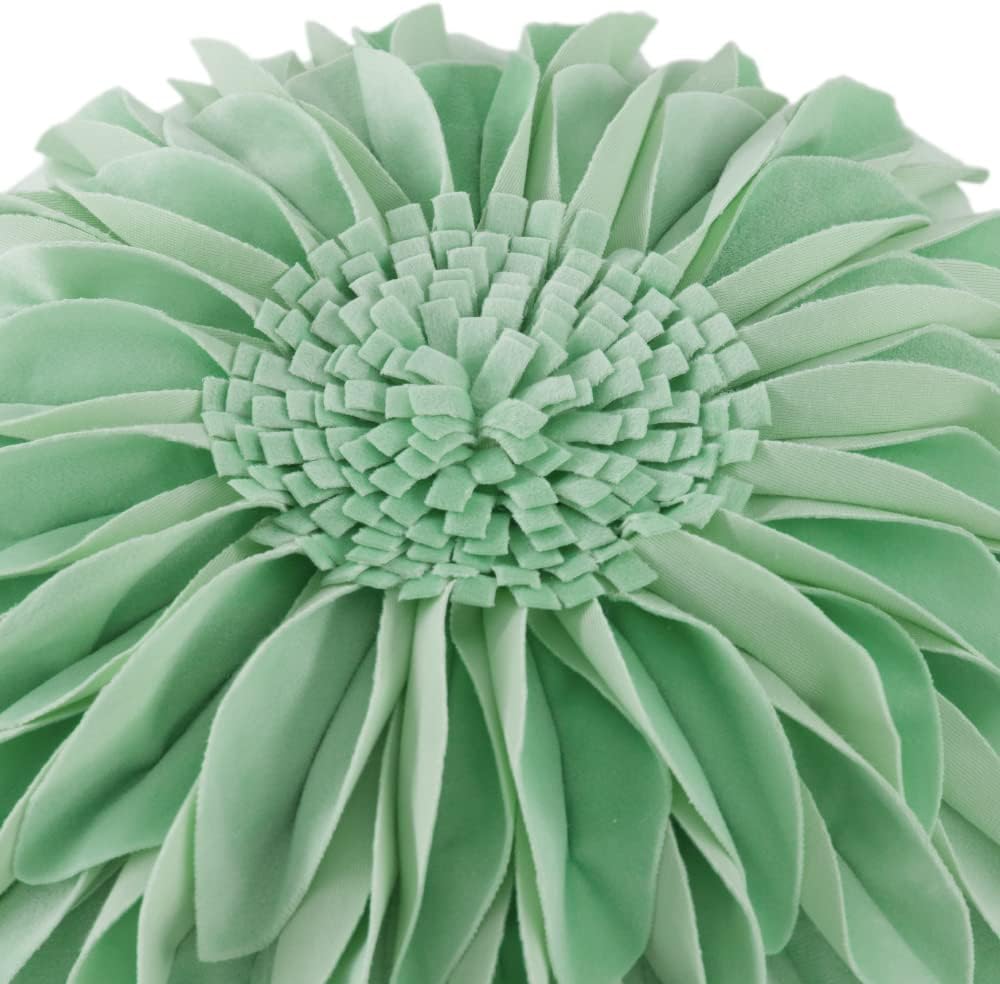 JWH 3D Flower Throw Pillow Cover Decorative Round Floral Cushion Sunflower Pattern for Sofa Couch Bed Bedroom 12 Inch Mint Green Velvet