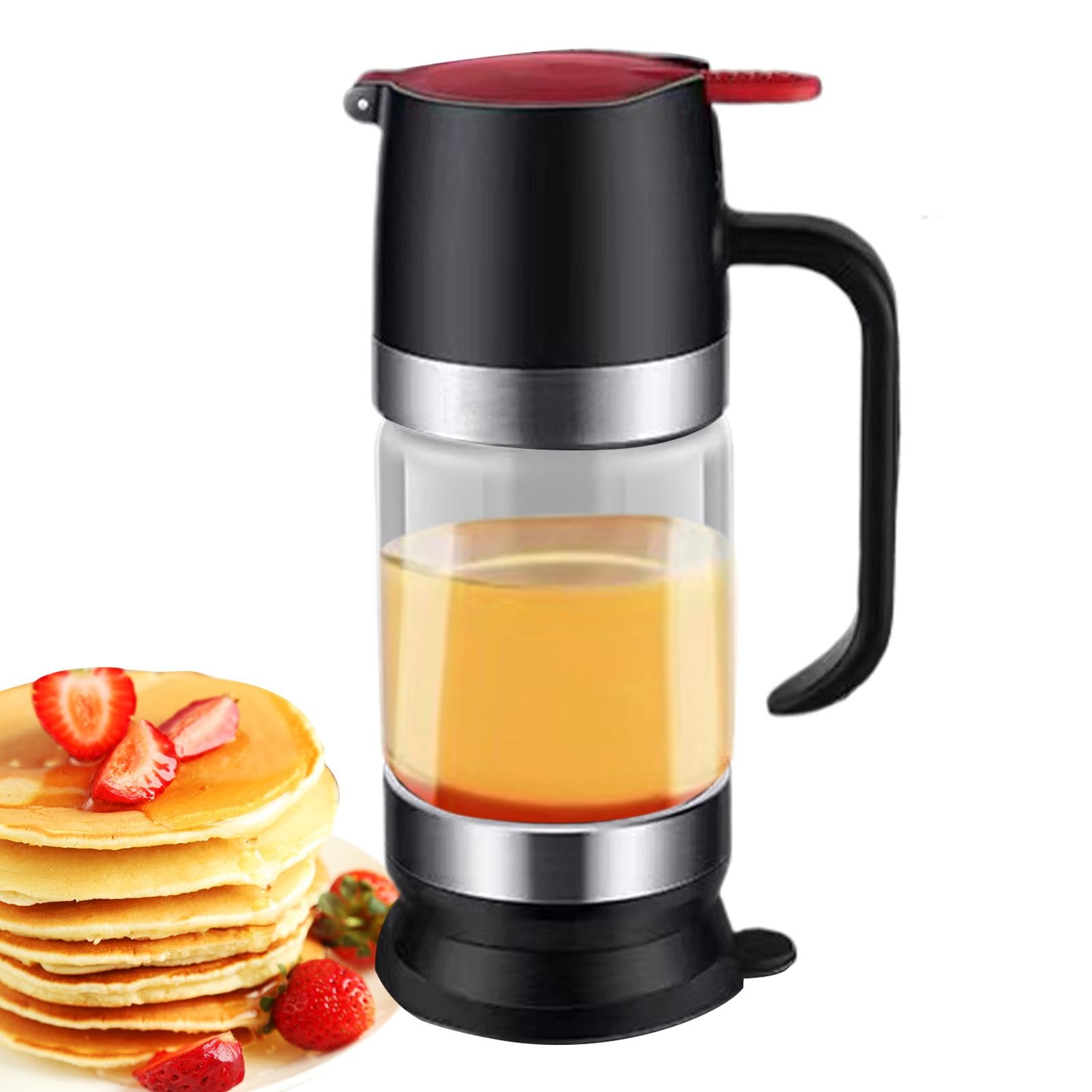 No drip glass honey dispenser, 9 oz clear glass honey jar with push-type lid, maple syrup dispenser with handle, perfect honey container for coffee or tea, spill-proof honey jar for kitchen