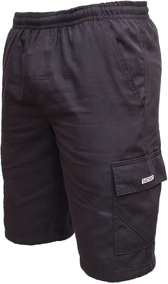 Bermuda Calção Brim Sarja Masculino Elástico Cordão Cargo 5 bolsos Algodão Reforçado Uniforme