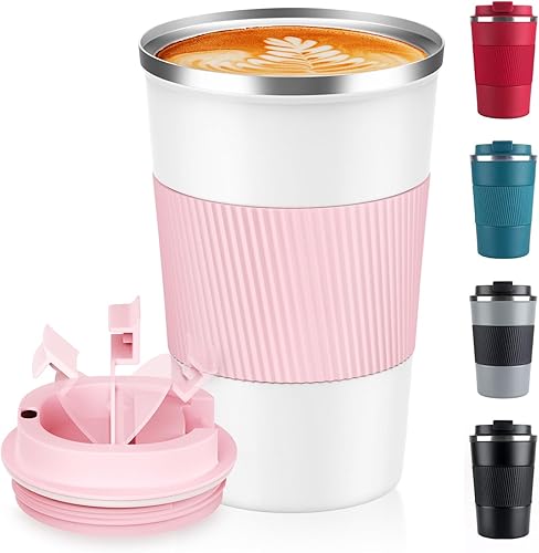 Miniatura 103 de Taza de café de 12 onzas – Taza de viaje aislada a prueba de derrames con tapa a prueba de fugas, taza de café de viaje de acero inoxidable al