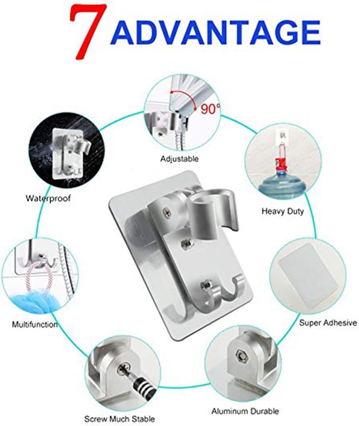 2Pcs Adjustable Shower Head Holder Wall Bracket Bathroom Shower Stand Aluminum No Drilling Adhesive ShowerHead Clamp Accessories Shower Installation Bracket