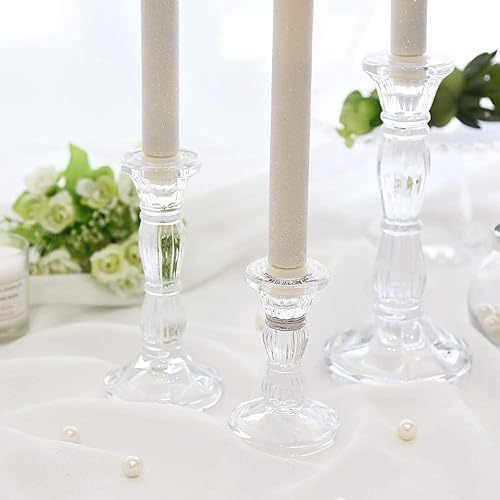 Miniatura 6 de 3 paquetes de portavelas de cristal - Portavelas transparentes para velas cónicas - Centros de mesa para velas, velas LED cónicas, decoración para