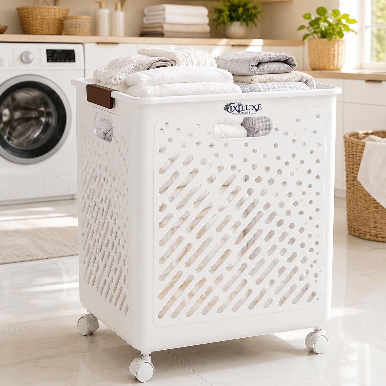 Linear & Circular Pattern Plastic Storage Trolley with Wheels | Pack of 1, 50 * 30 * 37 | Ventilated Laundry Basket & Rolling Storage Car, Multipurpose Utility Organizer for Clothes-image-38
