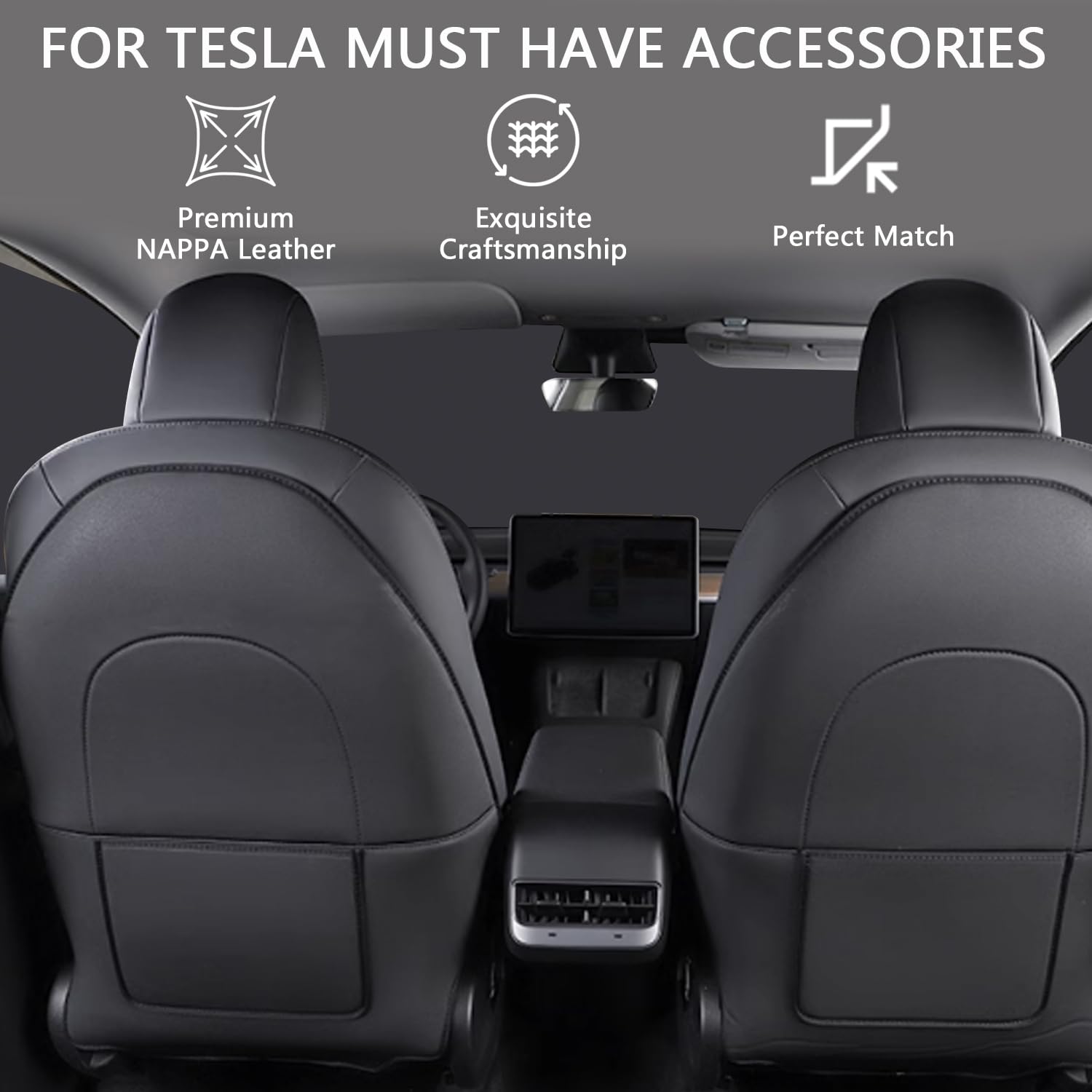 para Tesla Protector de Respaldo de Cuero para Asiento Model Y/3/X/S, Protector de Asiento para Niños Protector de Asiento Respaldo de Asiento para Niños, Negro (Not Fit for Model Y Standard)