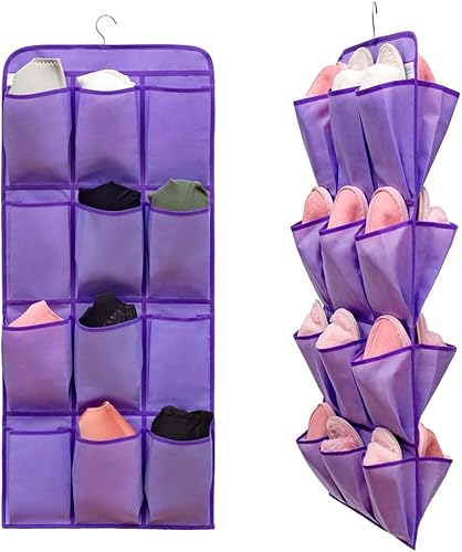 Organizador de zapatos colgante de doble cara para armario con 24 bolsillos grandes, soporte para zapatos colgante con colgador giratorio (soplo)